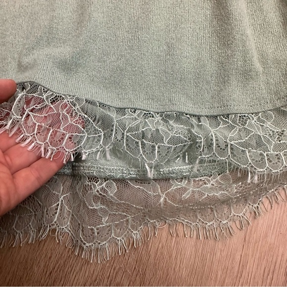 LC Lauren Conrad Sage Green Long Sleeve Crewneck Eyelash Lace Hem Sweater - Picture 6 of 8